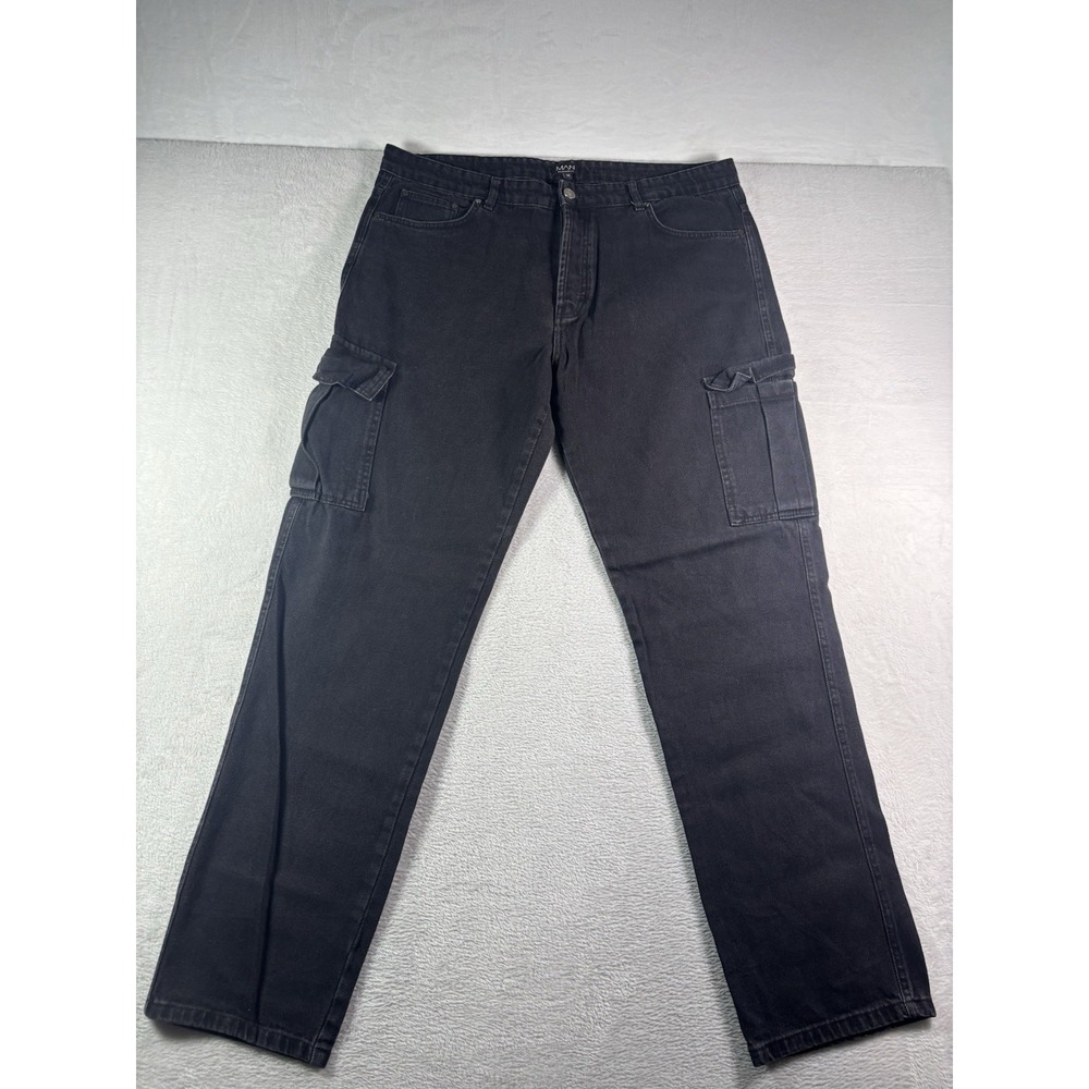 BoohooMan Baggy Carpenter Jeans Mens 38x34 Charcoal Wash Relaxed Fit Denim